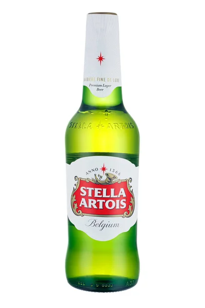 Moscú Rusia Abril 2021 Stella Artois Cerveza Primera Calidad Botella — Foto de Stock