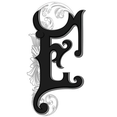 Beyaz arka planda izole edilmiş dekorasyonlu büyük harflerin vektör çizimi. Zarif antika harf ve barok süslemeler. Baş harfler, logolar, amblemler için zarif siyah harfler.