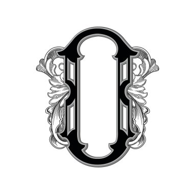 Beyaz arkaplanda izole edilmiş dekorasyonlu büyük harf vektör illüstrasyonu. Barok süslemeli zarif antik harf o. Baş harfler, logolar, amblemler için zarif siyah harfler.