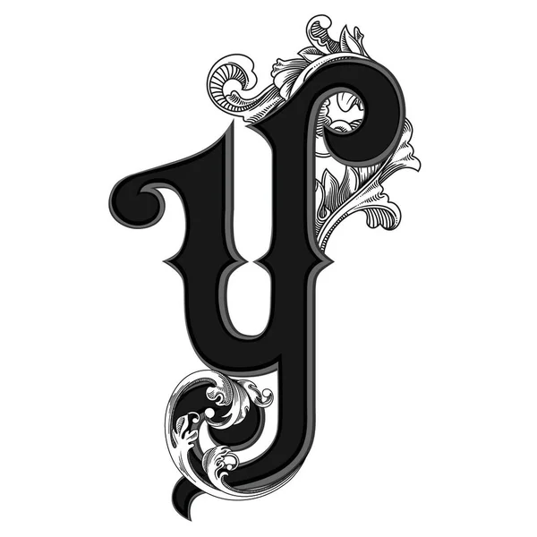 Vector Illustration Uppercase Letter Ornamations Isolated White Background Elegant Antique — 스톡 벡터