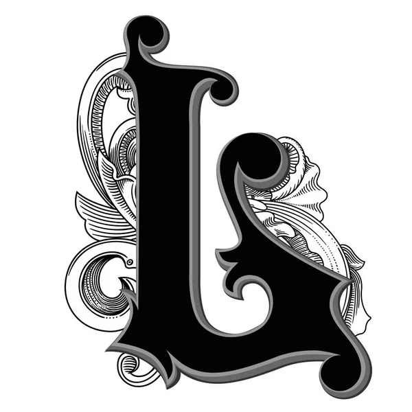 Vector Illustration Uppercase Letter Ornamations Isolated White Background Elegant Antique — 스톡 벡터