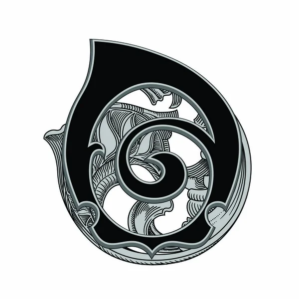 Beyaz arkaplanda izole edilmiş dekorasyonlu büyük harf vektör illüstrasyonu. Barok süslemeli zarif antik harf o. Baş harfler, logolar, amblemler için zarif siyah harfler.