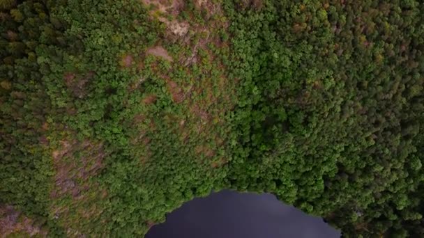 Aerial top view természetes kanyon Moldva folyó, mint egy patkó alakú Maj szempontból. — Stock videók
