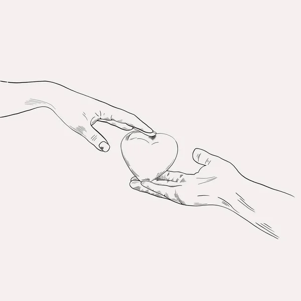 Sketch of hands with heart. Hand drawn line art illustration — Stock Photo, Image