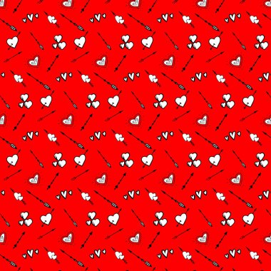 Sevgililer günü kartı, süslü bir geçmiş. Kalpli, çiçekli ve soyutlanmış kusursuz el çizimi desen. Sevgililer Günü geçmişi.