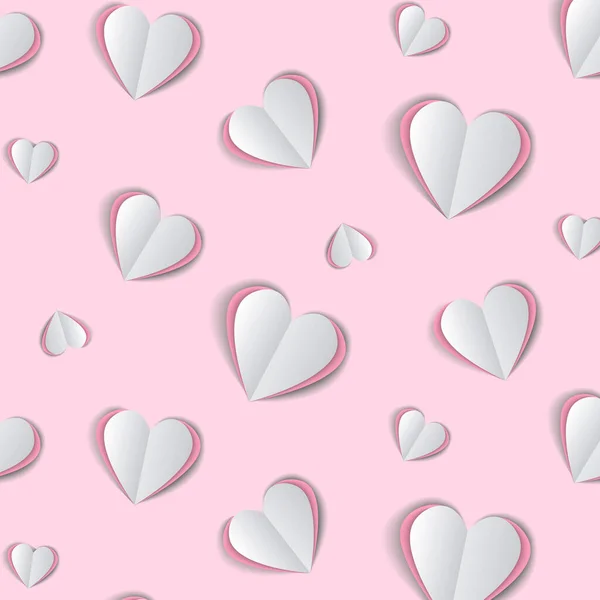 Alla hjärtans dag koncept bakgrund. 3d rosa papper hjärtan. — Stock vektor
