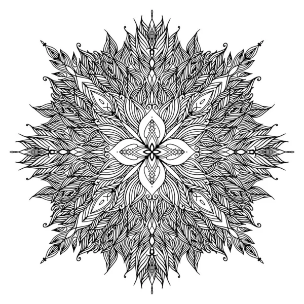 Mandala floral simple, noir sur fond blanc — Image vectorielle