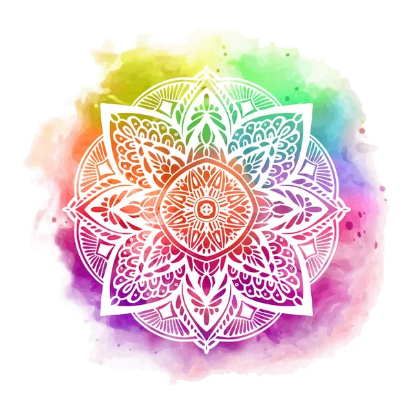 Ornement ethnique mandala. Bannière ethnique ornementale colorée. Cartes Mandala sur toile de fond aquarelle colorée. Illustration vectorielle pour félicitations ou invitation. — Image vectorielle