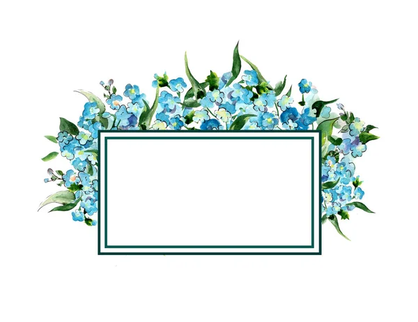 デザインのためのフレーム 青い花の水彩画 — ストック写真
