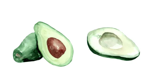 Aquarellzeichnung Einer Avocado Auf Weißem Hintergrund Gesunde Ernährung Vegetarisches Essen — Stockfoto