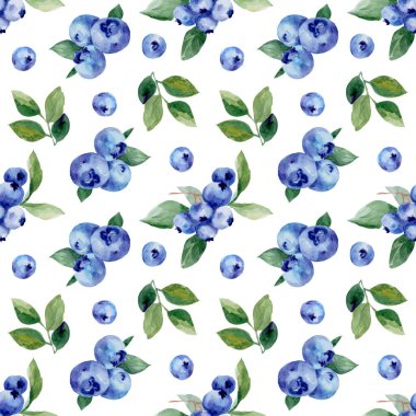 Yaban mersini ve yapraklı suluboya deseni. Sağlıklı beslenme. Vejetaryen yemeği. Tatlı olarak tatlı. Sebze dilimi.