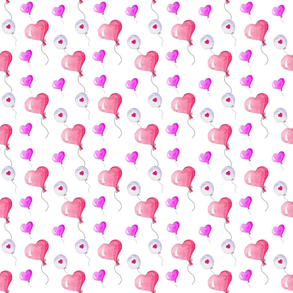 Padrão Balões Cor Rosa Para Dia Dos Namorados Ilustração Aquarela — Fotografia de Stock