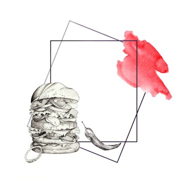 Paprikanın doğrusal çizimi. Grafiklerde dekorasyon çerçevesi. Menü tasarımı için siyah beyaz şablon. Metin için boş alan