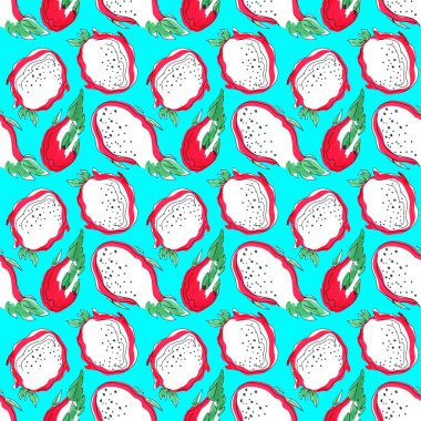 İşaretli kusursuz desen. Lezzetli kesilmiş ve tohumlu ejderha meyvesi.