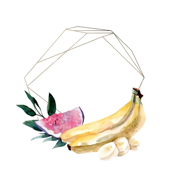 Rámeček Pro Dekoraci Akvarel Ilustrace Banánů Fíků — Stock fotografie