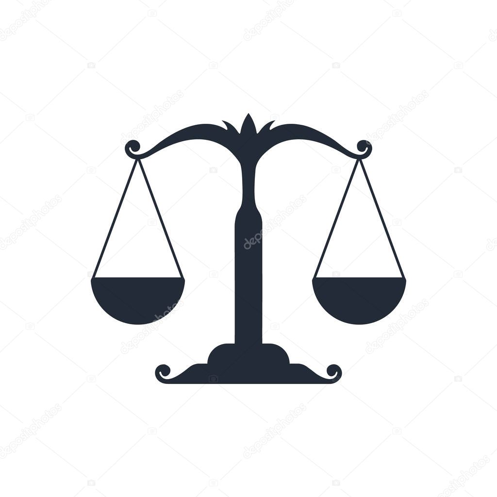 Scale icon, law firm logo template. simple flat vector.