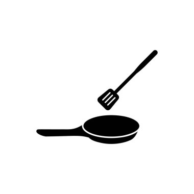 Kızartma tavası ve spatula ikon vektör illüstrasyonu