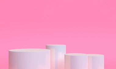 Beyaz ilkel geometrik şekiller soyut Pembe biçim arkaplan, pastel renkler, 3D renkler.