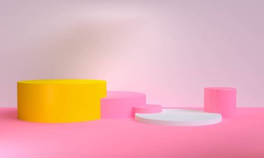 İlkel geometrik şekiller soyut arkaplan, pastel renkler, 3D görüntüleme.