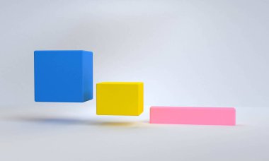 İlkel geometrik şekiller soyut arkaplan, pastel renkler, 3D görüntüleme.