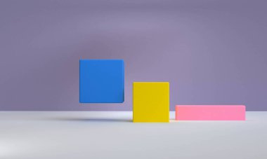 İlkel geometrik şekiller soyut arkaplan, pastel renkler, 3D görüntüleme.