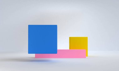 İlkel geometrik şekiller soyut arkaplan, pastel renkler, 3D görüntüleme.