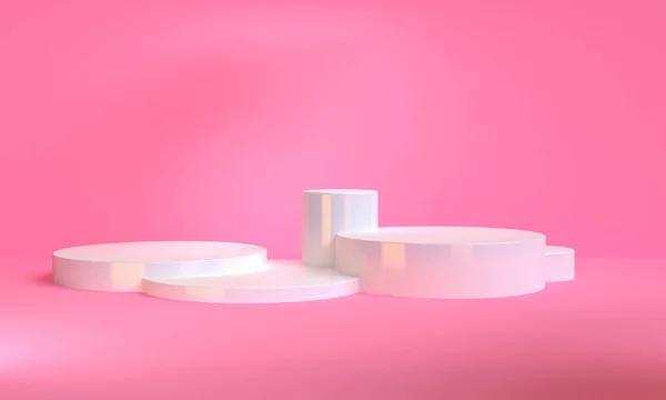 Fehér Primitív Geometriai Alakok Elvont Rózsaszín Stílusú Háttér Pasztell Színek — Stock Fotó