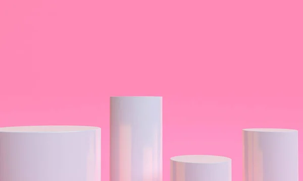 White Primitive geometrical figures abstract Pink style background, pastel colors, 3D render.