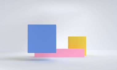 Geometrik şekil sahnesi asgari biçim, 3D görüntüleme.