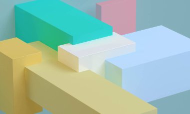 Geometrik şekil sahnesi asgari biçim, 3D görüntüleme.