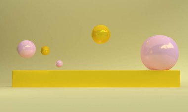 Geometrik şekil sahnesi asgari biçim, 3D görüntüleme.