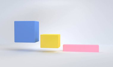 Geometrik şekil sahnesi asgari biçim, 3D görüntüleme.