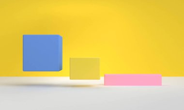 Geometrik şekil sahnesi asgari biçim, 3D görüntüleme.