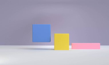 Geometrik şekil sahnesi asgari biçim, 3D görüntüleme.