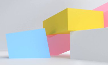 Geometrik şekil sahnesi asgari biçim, 3D görüntüleme.