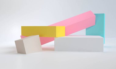 Geometrik şekil sahnesi asgari biçim, 3D görüntüleme.