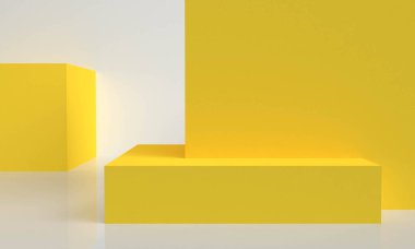 Geometrik şekil sahnesi asgari biçim, 3D görüntüleme.