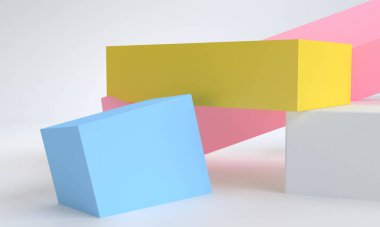 Geometrik şekil sahnesi asgari biçim, 3D görüntüleme.