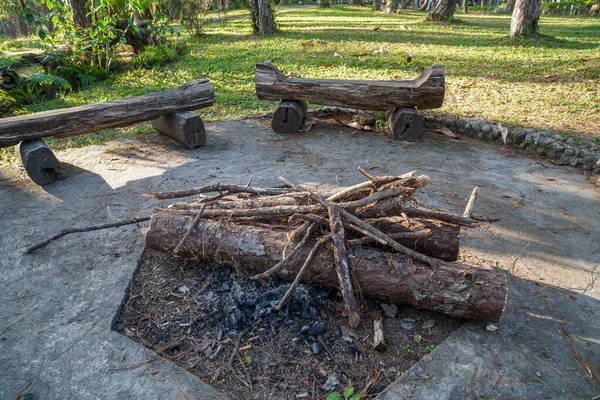 Kışın Isınmak Için Yakacak Odunları Olan Kamp Ateşi — Stok fotoğraf