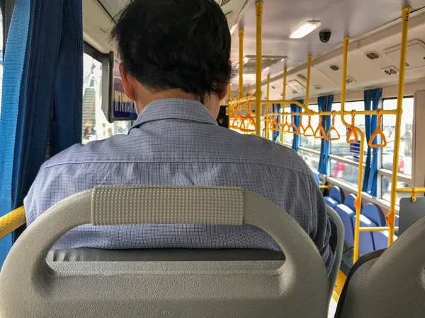 Close Man Officer Back Sit Work Bus Public Transportation — Stock Photo, Image
