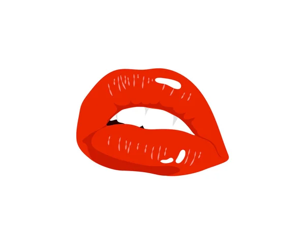 赤い唇のコレクション。女性のセクシーな唇のベクトルイラストは、笑顔、キス、口を半開き、唇をかむ、唇をなめる、舌を出すなど、さまざまな感情を表現しています。白に隔離された. — ストックベクタ