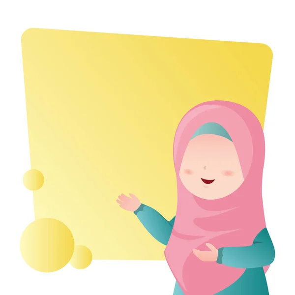 히잡을 노란색 아름다운 감정을 표현하고 언어를 캐릭터 — 스톡 벡터