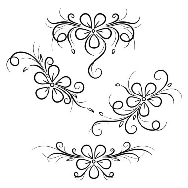 Dekoratif çiçek süsü vektör çizimi. Çiçekler, girdaplar ve kıvrımlar tasarım elementi.