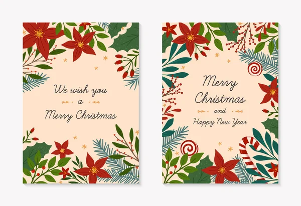 Set Christmas Happy New Year Greeting Cards Templates Modern Vector — Stock Vector