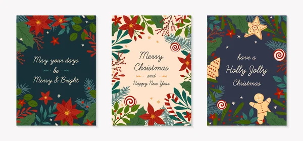 Conjunto Tarjetas Felicitación Navidad Feliz Año Nuevo Plantillas Diseños Vectoriales — Archivo Imágenes Vectoriales