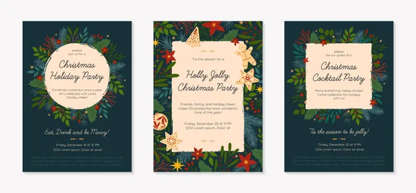 Bundle Christmas Happy New Year Party Invitations Templates Modern Vector — Stock Vector