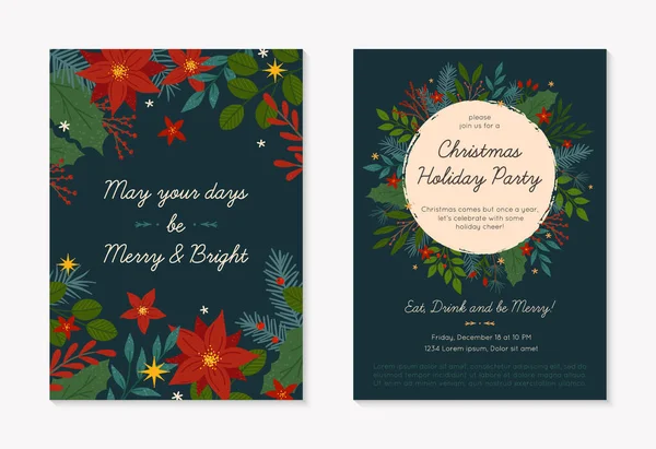 Set Christmas Happy New Year Greetings Party Invitations Templates Modern — Stock Vector