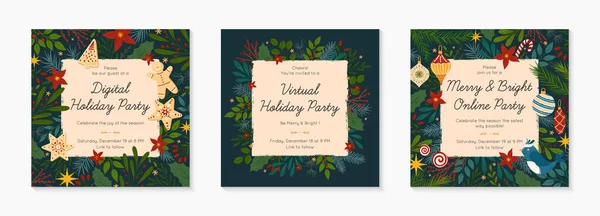 Bundle Christmas Happy New Year Online Party Invitation Templates Covid — Image vectorielle