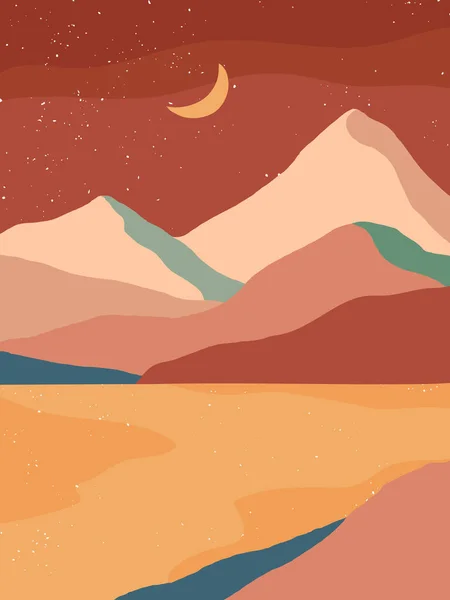 Kreative Abstrakte Berglandschaft Background Mid Jahrhundert Moderne Vektorillustration Mit Handgezeichneten — Stockvektor