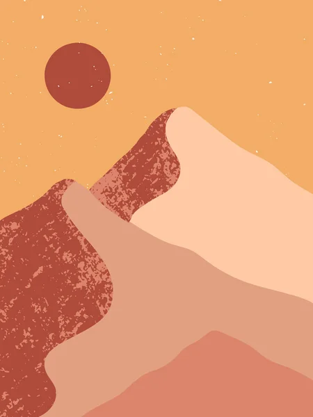 Современная Векторная Иллюстрация Середины Века Нарисованными Вручную Горами Дюнами Пустынь — стоковый вектор